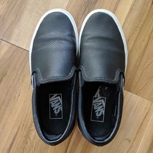 Black Leather slip-on Vans